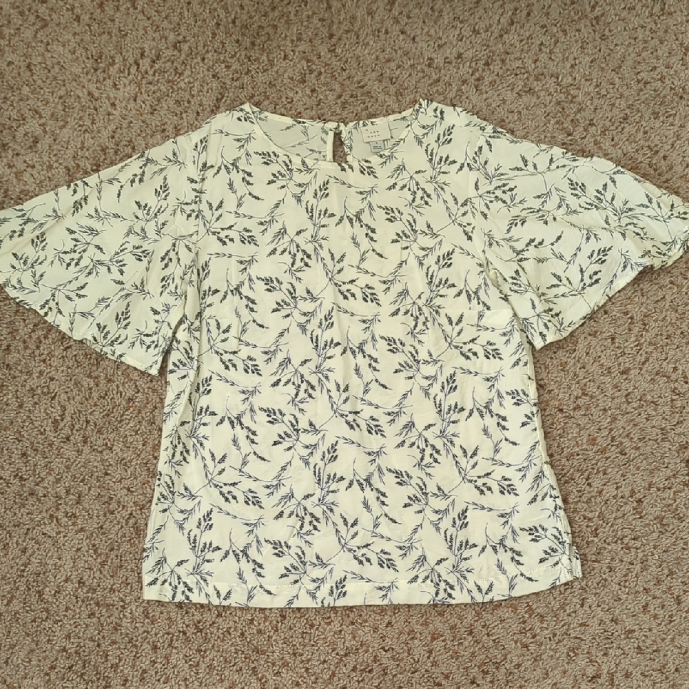 A New Day Cream and Black Leaf Print Blouse